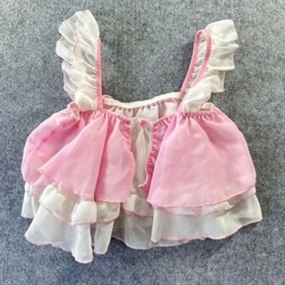 Girls Pink White Ruffled Sheer Tiered Dress‎ Topper Chiffon Style Play Dress Up